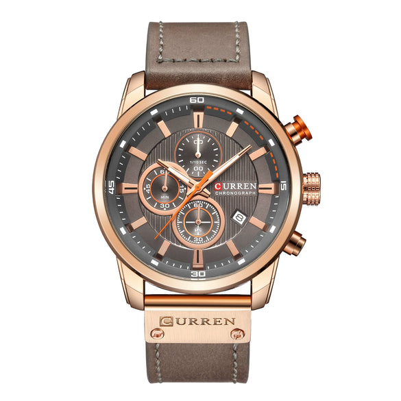 Men's Alloy Case Genuine Leather Strap Round Dial Movement Watch