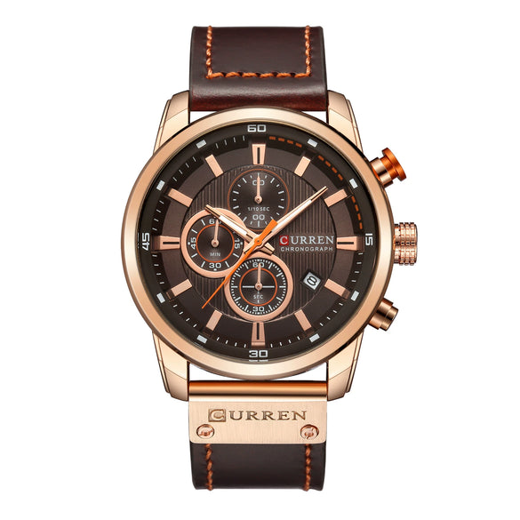 Men's Alloy Case Genuine Leather Strap Round Dial Movement Watch