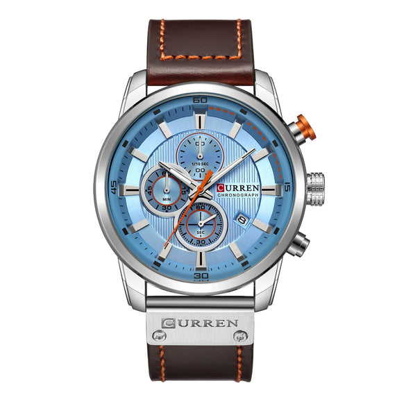 Men's Alloy Case Genuine Leather Strap Round Dial Movement Watch