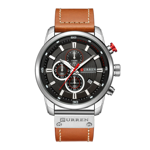 Men's Alloy Case Genuine Leather Strap Round Dial Movement Watch