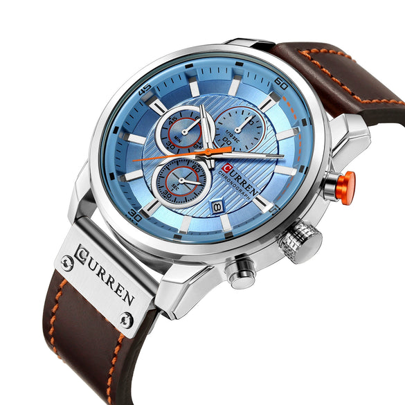 Men's Alloy Case Genuine Leather Strap Round Dial Movement Watch