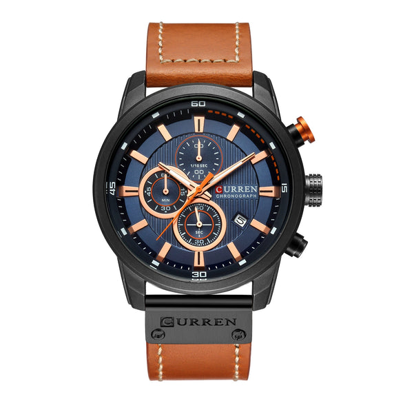 Men's Alloy Case Genuine Leather Strap Round Dial Movement Watch