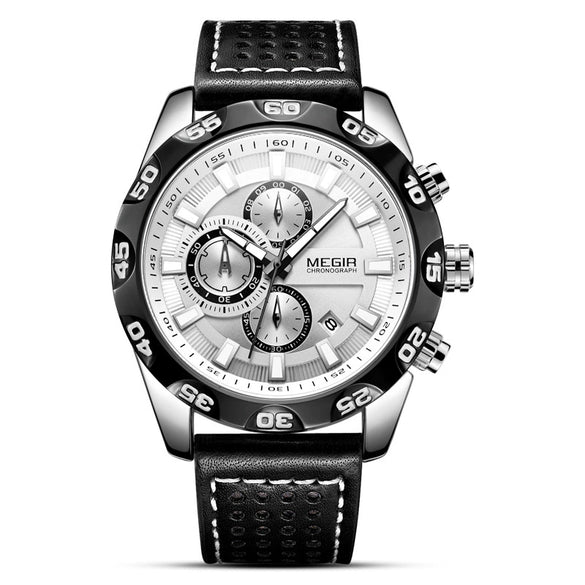 Men's Alloy Case Genuine Leather Strap Round Dial Quartz Multifunction Fashion Sport Allmatch Watch