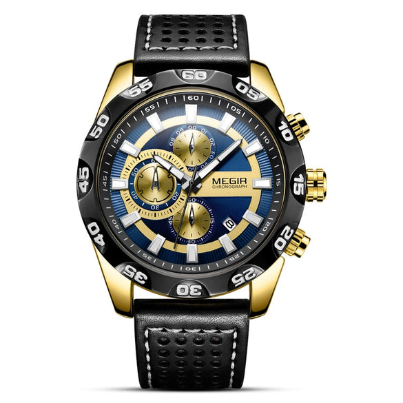 Men's Alloy Case Genuine Leather Strap Round Dial Quartz Multifunction Fashion Sport Allmatch Watch