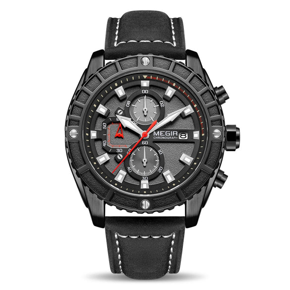 Men's Alloy Case Genuine Leather Strap Round Dial Sports Watch