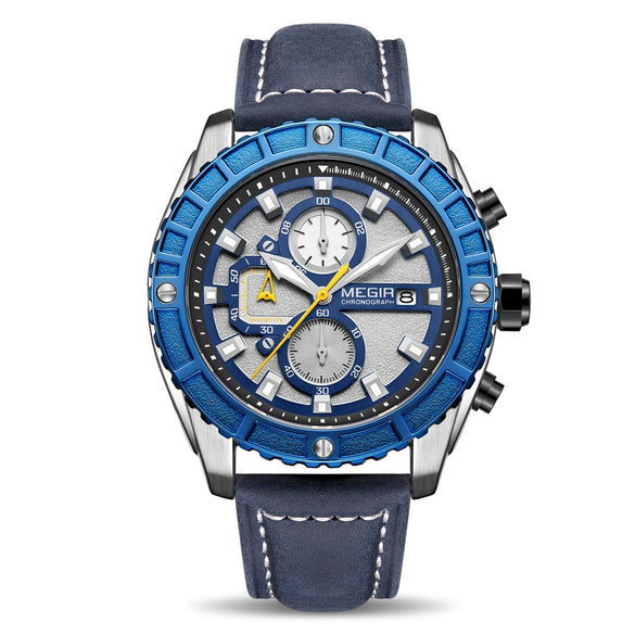 Men's Alloy Case Genuine Leather Strap Round Dial Sports Watch