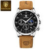 Men's Alloy Case Genuine Leather Strap Sport Style Round Dial Quartz Watch With Mineral Reinforced Glass Mirror And Onion Crown