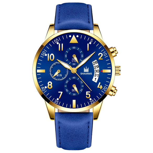 Men's Alloy Case Imitation Leather Strap Business Casual Quartz Watch With Round Dial