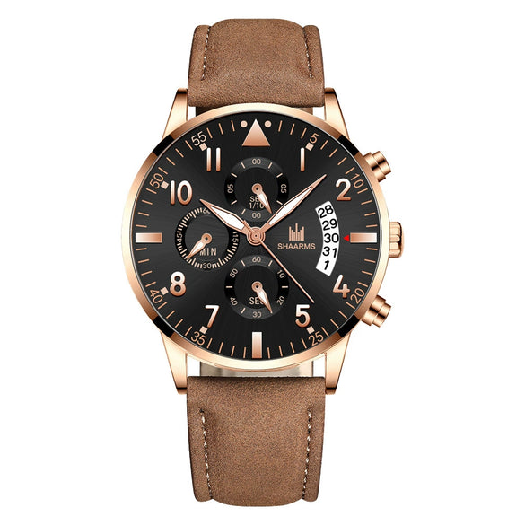 Men's Alloy Case Imitation Leather Strap Business Casual Quartz Watch With Round Dial