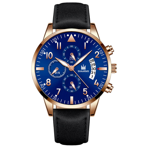 Men's Alloy Case Imitation Leather Strap Business Casual Quartz Watch With Round Dial