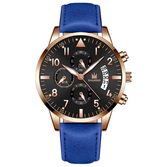Men's Alloy Case Imitation Leather Strap Business Casual Quartz Watch With Round Dial