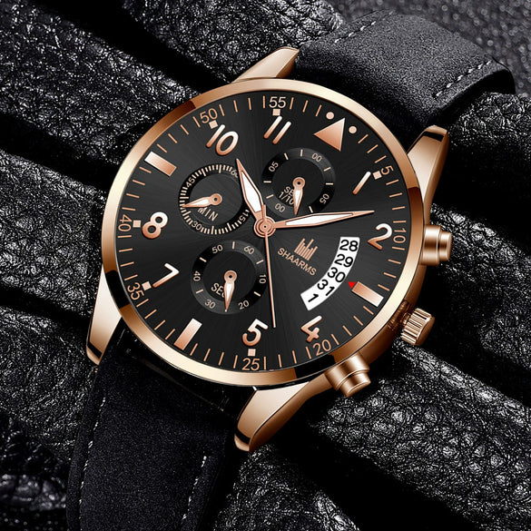 Men's Alloy Case Imitation Leather Strap Business Casual Quartz Watch With Round Dial