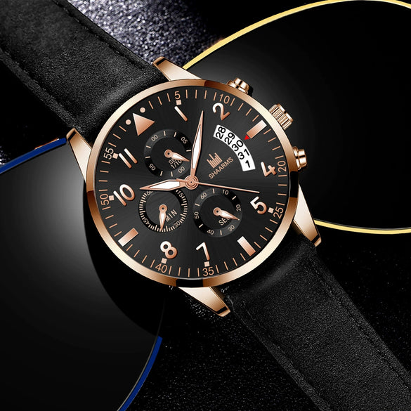 Men's Alloy Case Imitation Leather Strap Business Casual Quartz Watch With Round Dial