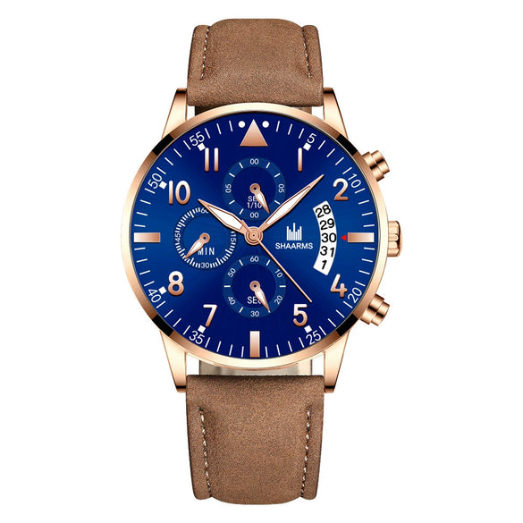 Men's Alloy Case Imitation Leather Strap Business Casual Quartz Watch With Round Dial