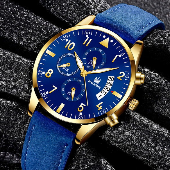 Men's Alloy Case Imitation Leather Strap Business Casual Quartz Watch With Round Dial