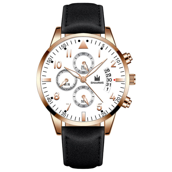 Men's Alloy Case Imitation Leather Strap Business Casual Quartz Watch With Round Dial