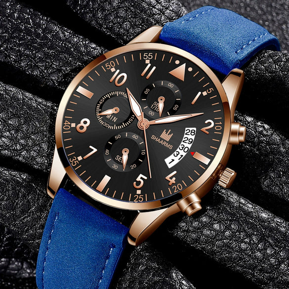 Men's Alloy Case Imitation Leather Strap Business Casual Quartz Watch With Round Dial