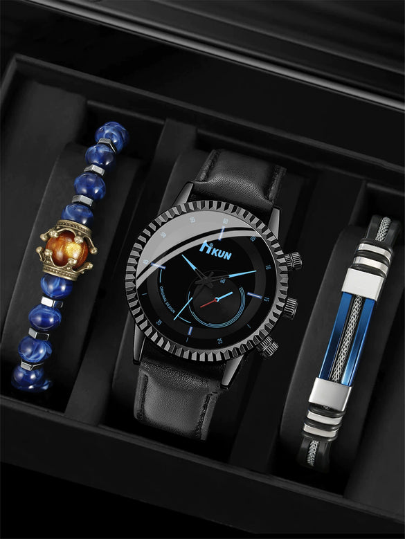 Men's Alloy Case Imitation Leather Strap Quartz Watch With Round Dial And Printed Logo Gear Dial Design Pin Buckle Plain Crown Ordinary Glass Mirror