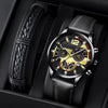 Men's Alloy Case Imitation Leather Strap Round Dial Quartz Business Watch With Luminous Pointer And Titanium Metal Clasp