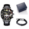 Men's Alloy Case Imitation Leather Strap Round Dial Quartz Business Watch With Luminous Pointer And Titanium Metal Clasp