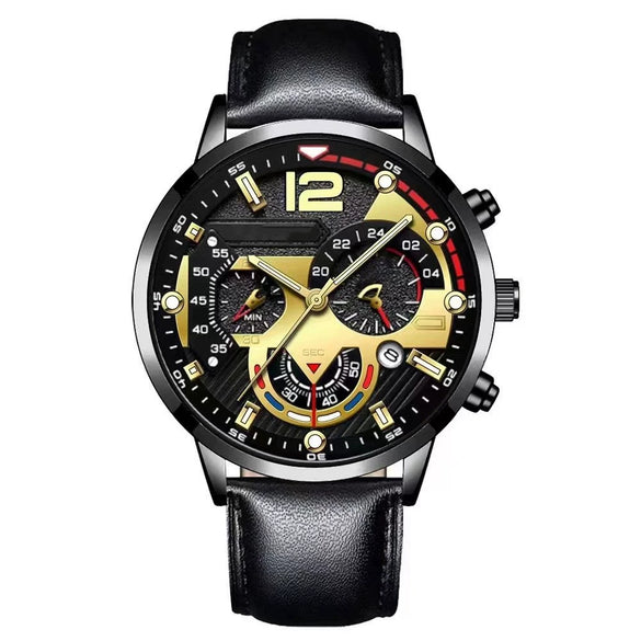 Men's Alloy Case Imitation Leather Strap Round Dial Quartz Business Watch With Luminous Pointer And Titanium Metal Clasp