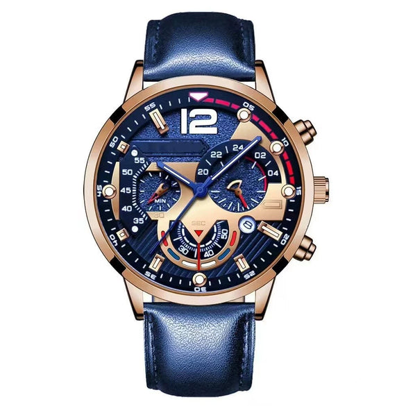 Men's Alloy Case Imitation Leather Strap Round Dial Quartz Business Watch With Luminous Pointer And Titanium Metal Clasp