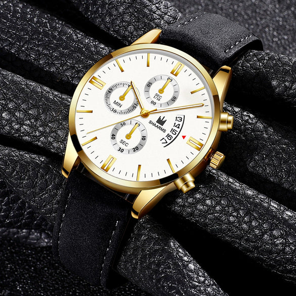 Men's Alloy Case Imitation Leather Strap Round Dial Quartz Watch For Casual Use