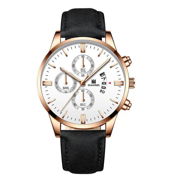 Men's Alloy Case Imitation Leather Strap Round Dial Quartz Watch For Casual Use