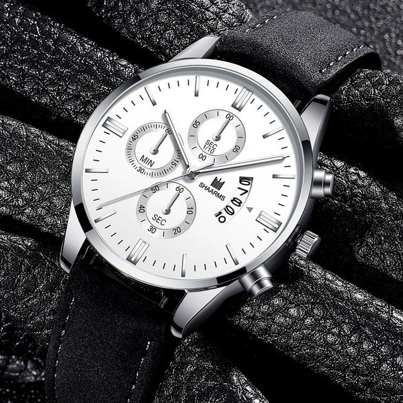 Men's Alloy Case Imitation Leather Strap Round Dial Quartz Watch For Casual Use