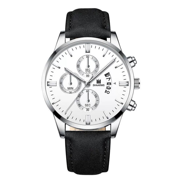 Men's Alloy Case Imitation Leather Strap Round Dial Quartz Watch For Casual Use