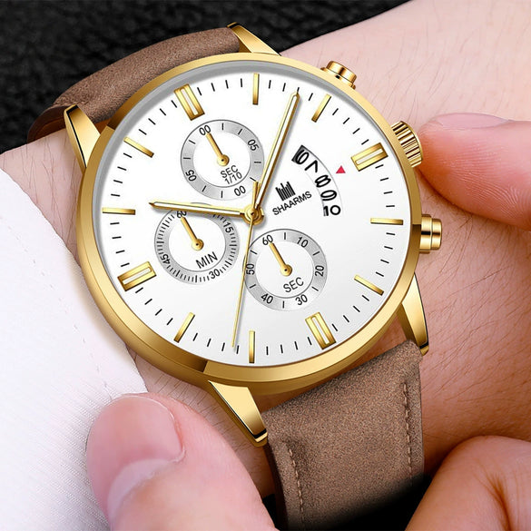 Men's Alloy Case Imitation Leather Strap Round Dial Quartz Watch For Casual Use