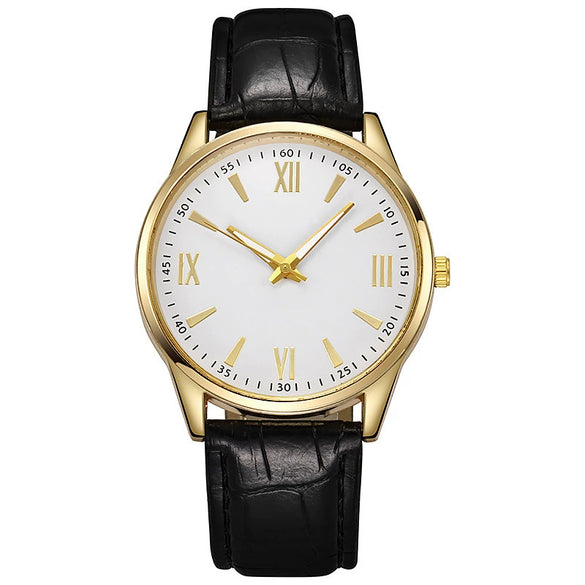 Men's Alloy Case Imitation Leather Strap Round Dial Quartz Watch With Sapphire Crystal Glass Mirror For Business