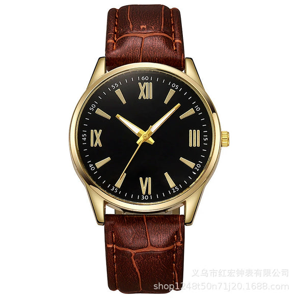 Men's Alloy Case Imitation Leather Strap Round Dial Quartz Watch With Sapphire Crystal Glass Mirror For Business