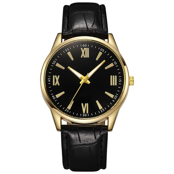 Men's Alloy Case Imitation Leather Strap Round Dial Quartz Watch With Sapphire Crystal Glass Mirror For Business