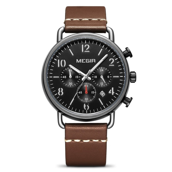Men's Alloy Case Leather And Stainless Steel Strap Round Dial Quartz Sports Chronograph Calendar Watch With Printed Logo