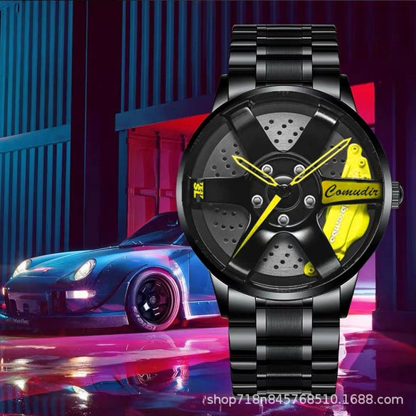 Men's Alloy Case Mineral Reinforced Glass Mirror Waterproof Fashion Round Dial Nonmechanical Watch With Steel Strap And Stainless Steel Buckle