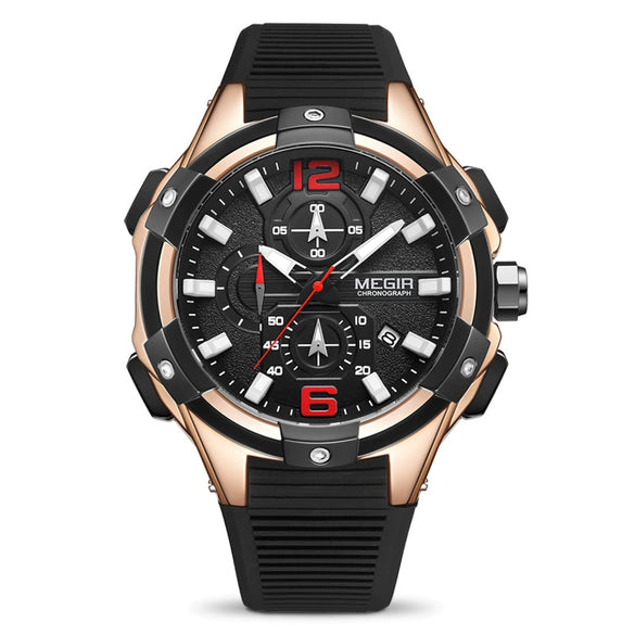 Men's Alloy Case Mineral Strengthened Glass Mirror Silicone Strap Round Dial Multifunctional Calendar Waterproof Sports Watch