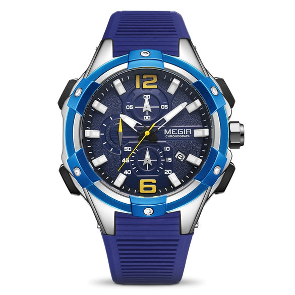 Men's Alloy Case Mineral Strengthened Glass Mirror Silicone Strap Round Dial Multifunctional Calendar Waterproof Sports Watch