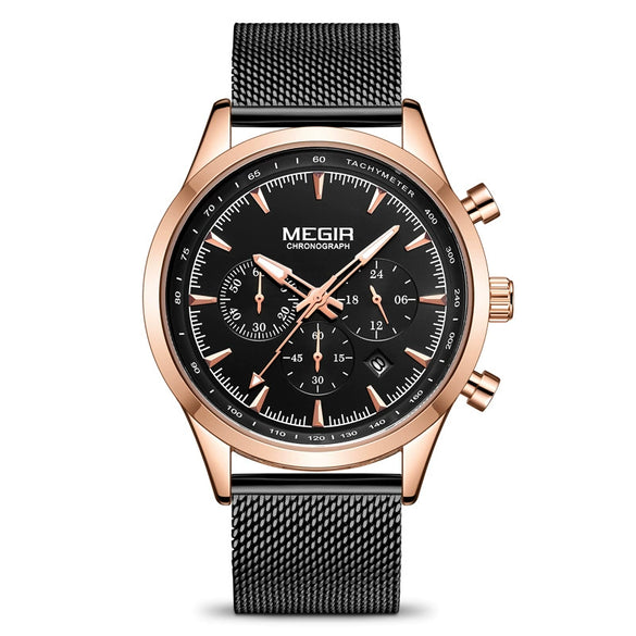 Men's Alloy Case Mineral Strengthened Glass Mirror Stainless Steel Strap Leisure Round Dial Quartz Multifunctional Chronograph Sports Watch