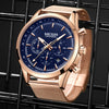 Men's Alloy Case Mineral Strengthened Glass Mirror Stainless Steel Strap Leisure Round Dial Quartz Multifunctional Chronograph Sports Watch