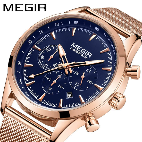Men's Alloy Case Mineral Strengthened Glass Mirror Stainless Steel Strap Leisure Round Dial Quartz Multifunctional Chronograph Sports Watch