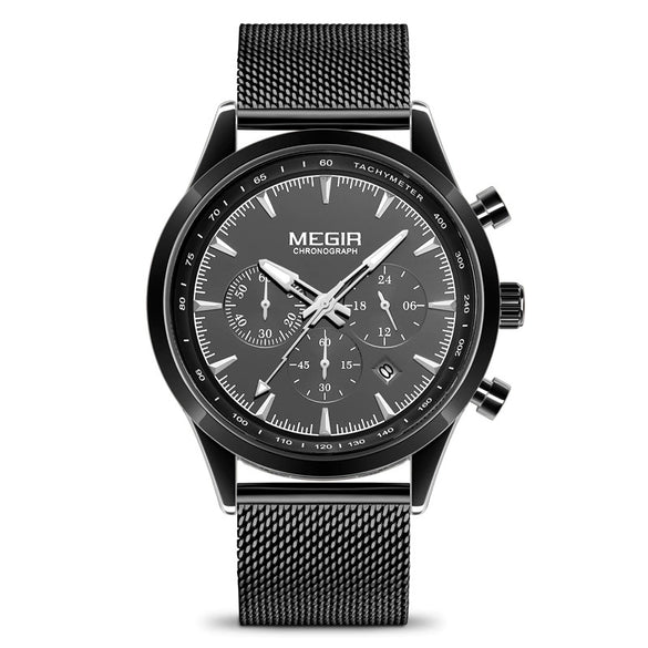 Men's Alloy Case Mineral Strengthened Glass Mirror Stainless Steel Strap Leisure Round Dial Quartz Multifunctional Chronograph Sports Watch