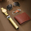 Men's Alloy Case Pu Strap Round Dial Business Style Steel Band Watch