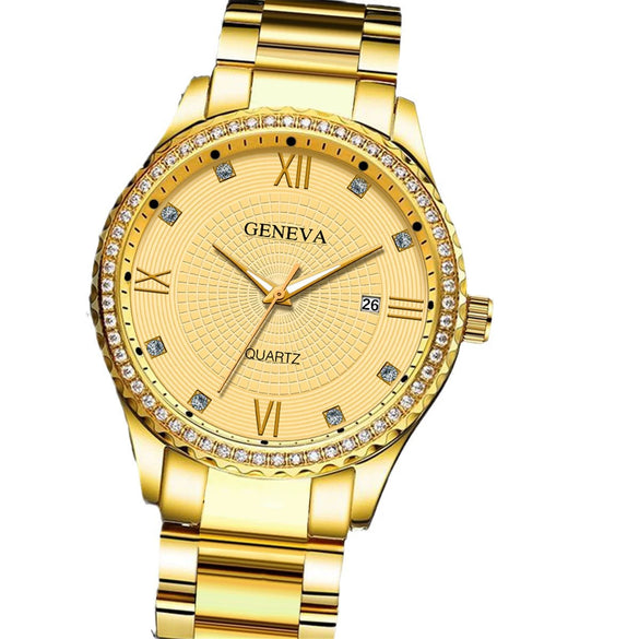 Men's Alloy Case Pu Strap Round Dial Business Style Steel Band Watch