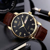 Men's Alloy Case Pu Strap Sports Style Waterproof Luminous Round Dial Mineral Reinforced Glass Mirror Watch