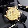 Men's Alloy Case Pu Strap Sports Style Waterproof Luminous Round Dial Mineral Reinforced Glass Mirror Watch