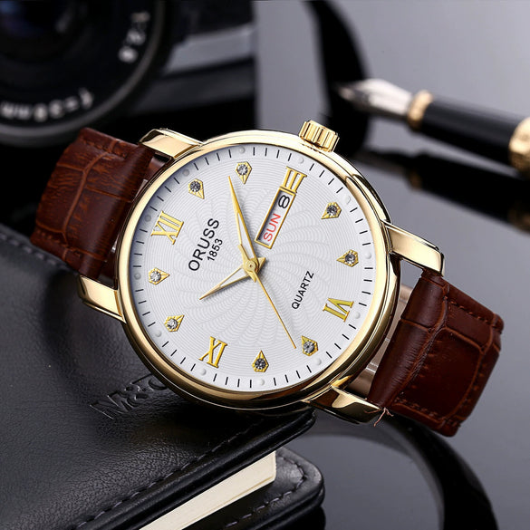 Men's Alloy Case Pu Strap Sports Style Waterproof Luminous Round Dial Mineral Reinforced Glass Mirror Watch