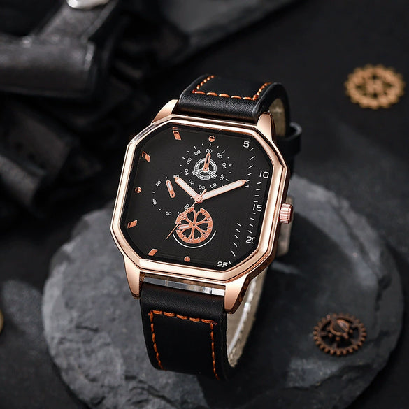 Men's Alloy Case Pu Strap Square Dial Casual Watch