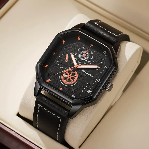 Men's Alloy Case Pu Strap Square Dial Casual Watch
