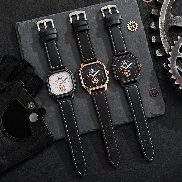 Men's Alloy Case Pu Strap Square Dial Casual Watch